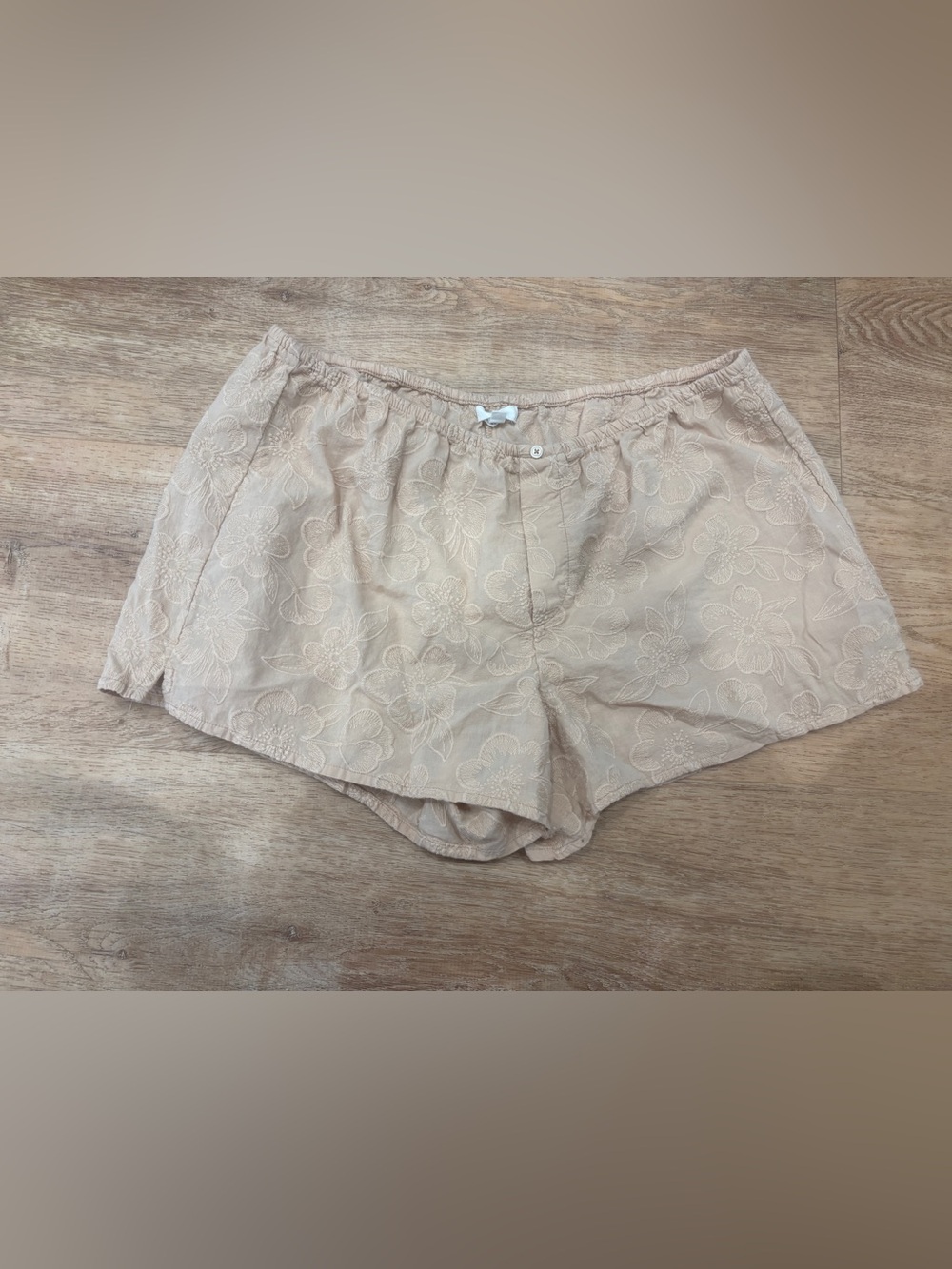 aerie Beige Floral Eyelet Shorts